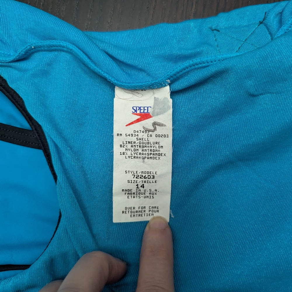 Vintage Speedo One Piece Swimsuit Aerobics 80s Neon Blue Belt Sz 14 - Picture 7 of 8